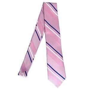 JOS A BANK Silk Tie Pink Blue Stripe Traveler Stain Resistant Necktie Preppy EUC